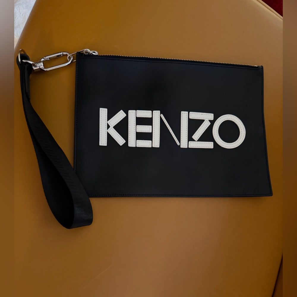 Kenzo Black Pouch with White Logo Strap Clutch